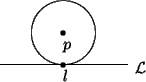 \begin{picture}(85,50)(0,-10)\put(0,0){\line(1,0){80}}\put(40,20){\circle{40}}......40,20){\circle*{3}}\put(40,0){\circle*{3}}\put(85,-5){$\cal{L}$}\end{picture}
